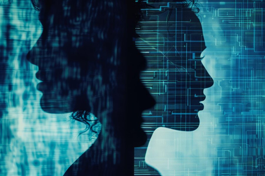 Unlocking AI: Natural Language Processing vs. Large Models 2 AI woman's face depicting Fundamental Concepts of Natural Language Processing.