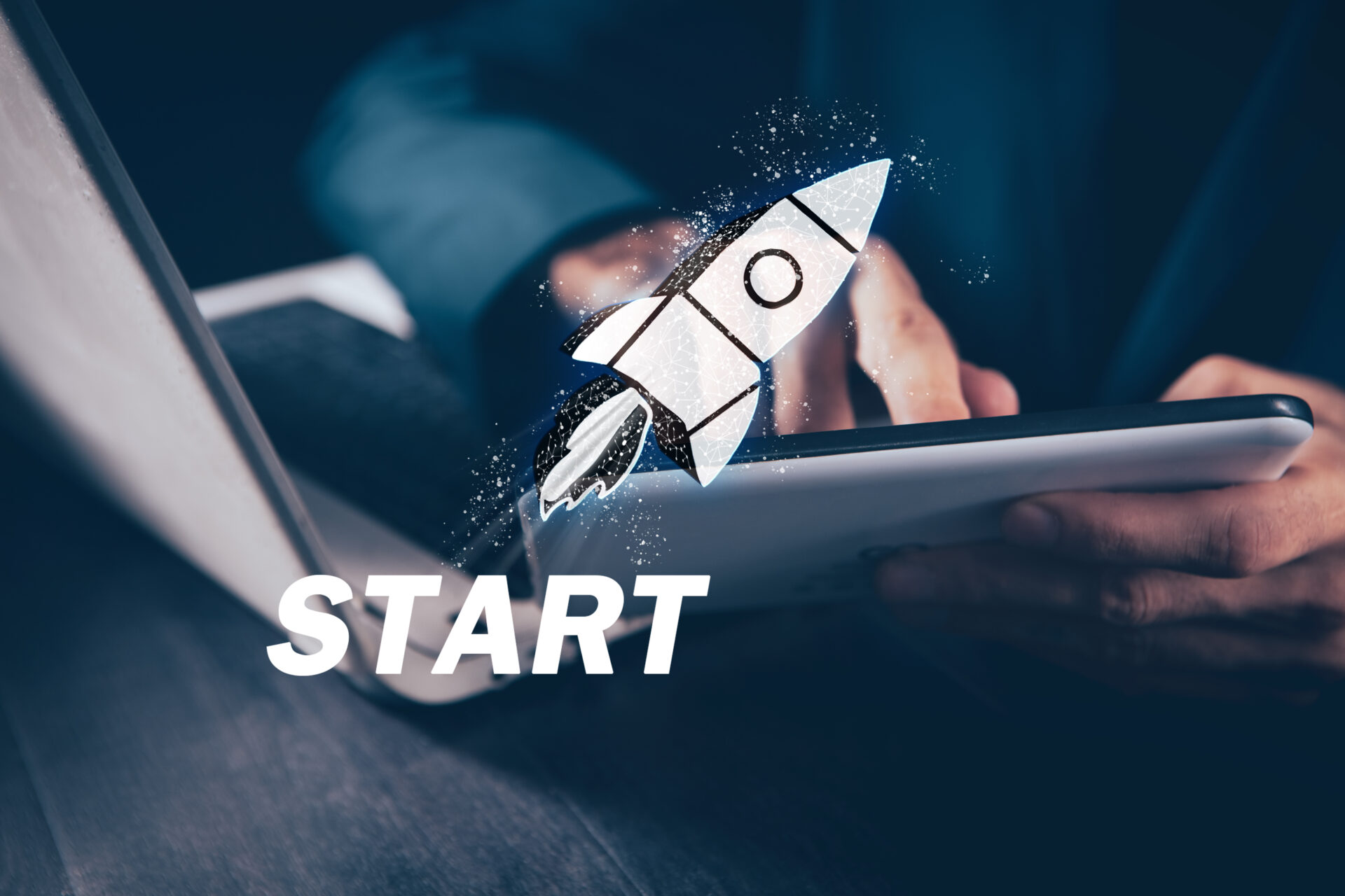 A Startup Roadmap: Navigating From Idea to Proof of Concept 3 A startup rocket launching from a laptop screen symbolizes rapid growth and innovation in the startup roadmap journey